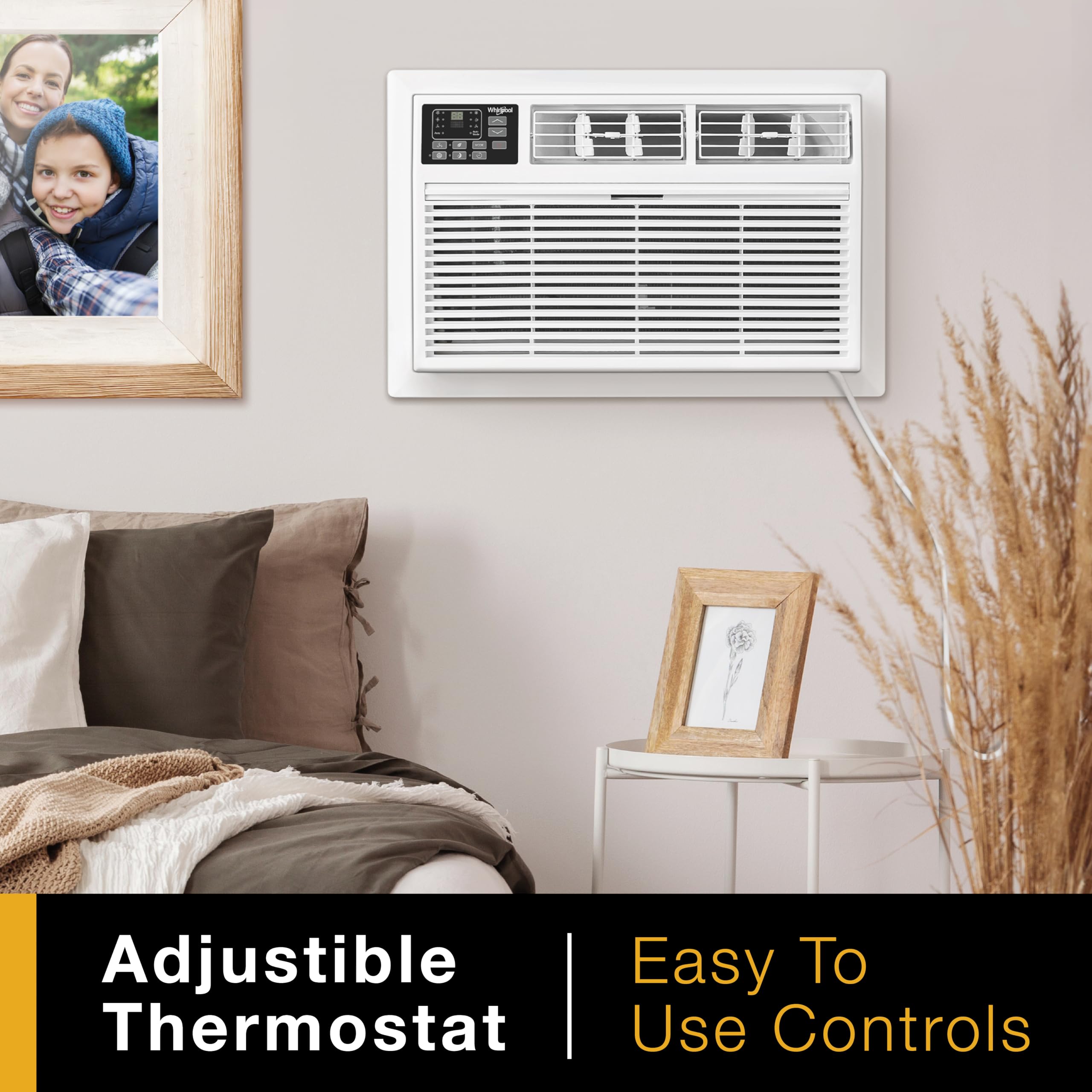 Whirlpool 10,000 BTU Through the Wall Air Conditioner - 115V Wall Mount AC Unit Cools 450 Sq.Ft Rooms - Energy Efficient with Dehumidifier & Remote Control - Perfect for Bedroom, Living Room, Office & Kitchen - White
