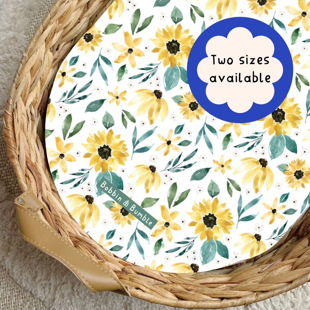 Sunflower Print PVC Changing Basket Liner - Waterproof & Washable Baby Changing Pad Cover | Nursery Essentials for Diaper Changing Station & Baby Care