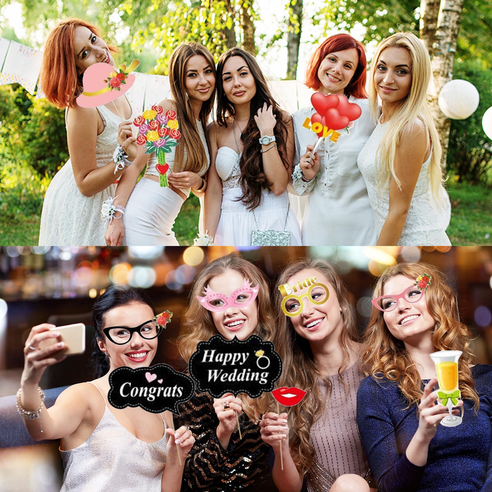 LMSHOWOWO 53-Piece Wedding Photo Booth Props Kit - Funny Bride-to-Be Selfie Accessories for Wedding Reception, Engagement Party & Bridal Shower Decorations | Perfect for Wedding Celebrations, Bachelorette Parties & Anniversary Events