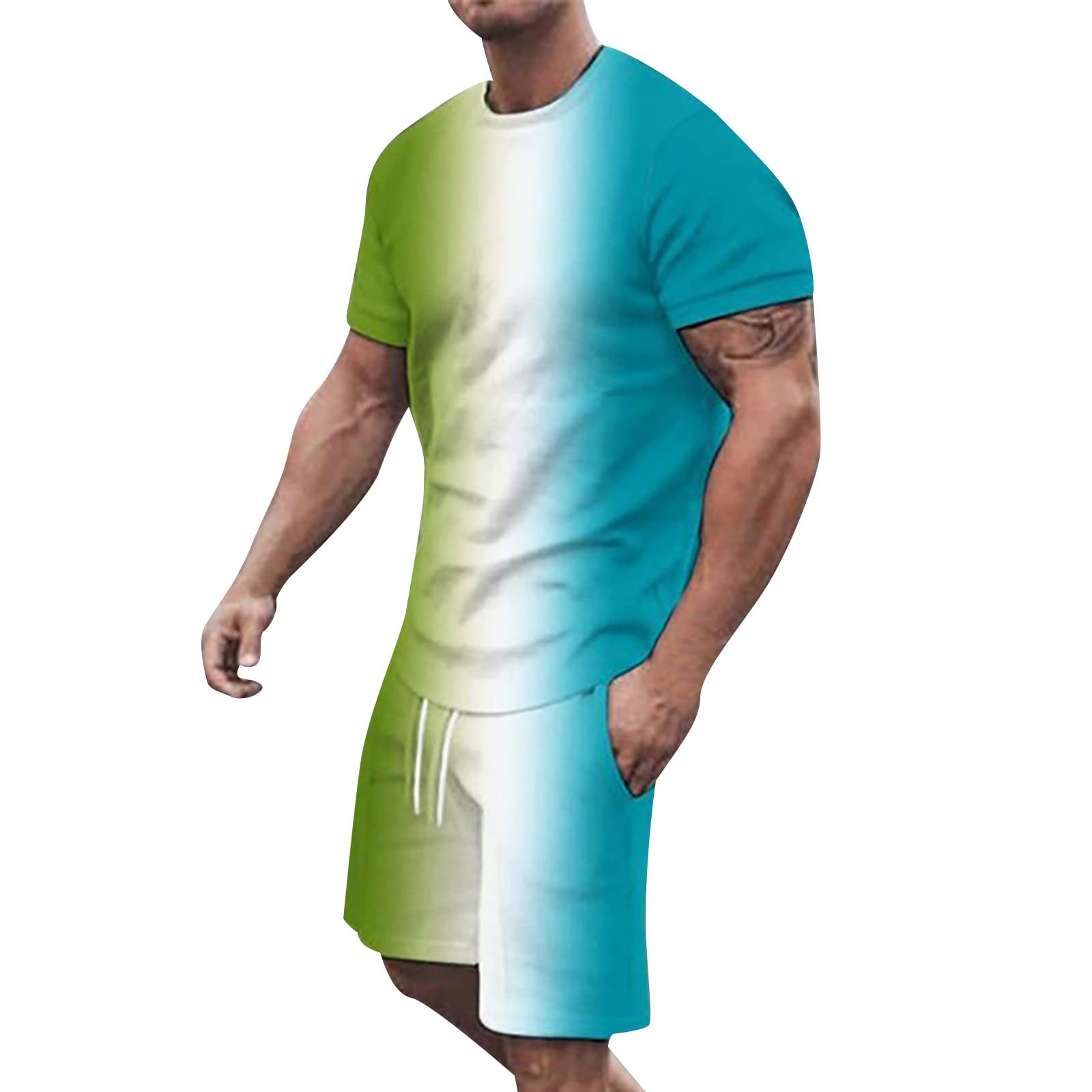 Men's 2-Piece Linen Outfit - Breathable Beach Shirt & Shorts Set | Athletic Fit Button Down Shirt with Stylish Print | DryBlend Short Sleeve Henley for Spring & Summer | Perfect for Vacation, Father's Day Gift & Casual Work Wear