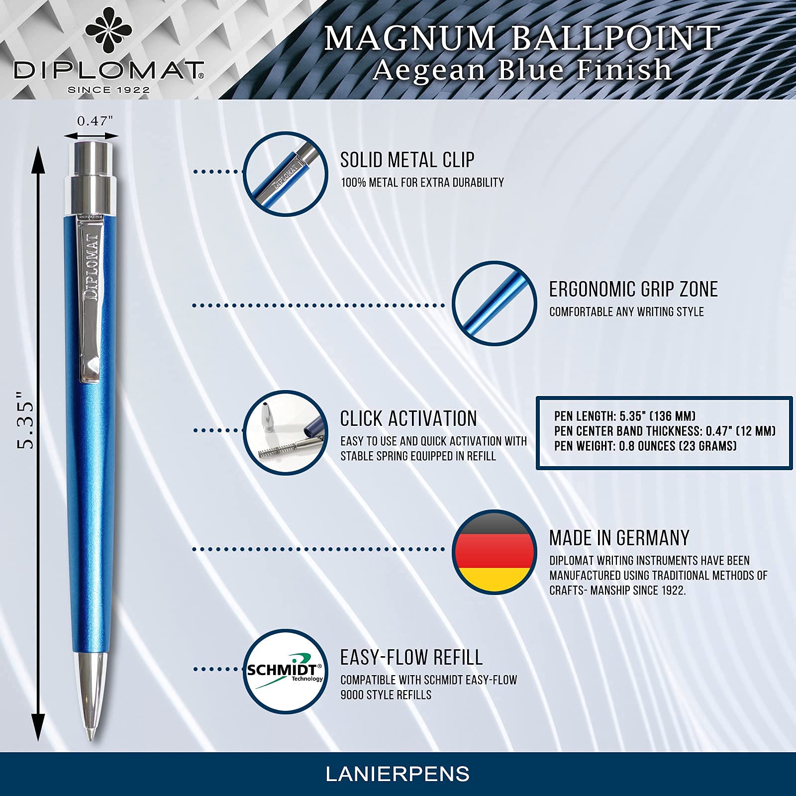 Diplomat Magnum Aegean Blue Fountain Pen Set - Premium Writing Instrument for Office, School & Gifting