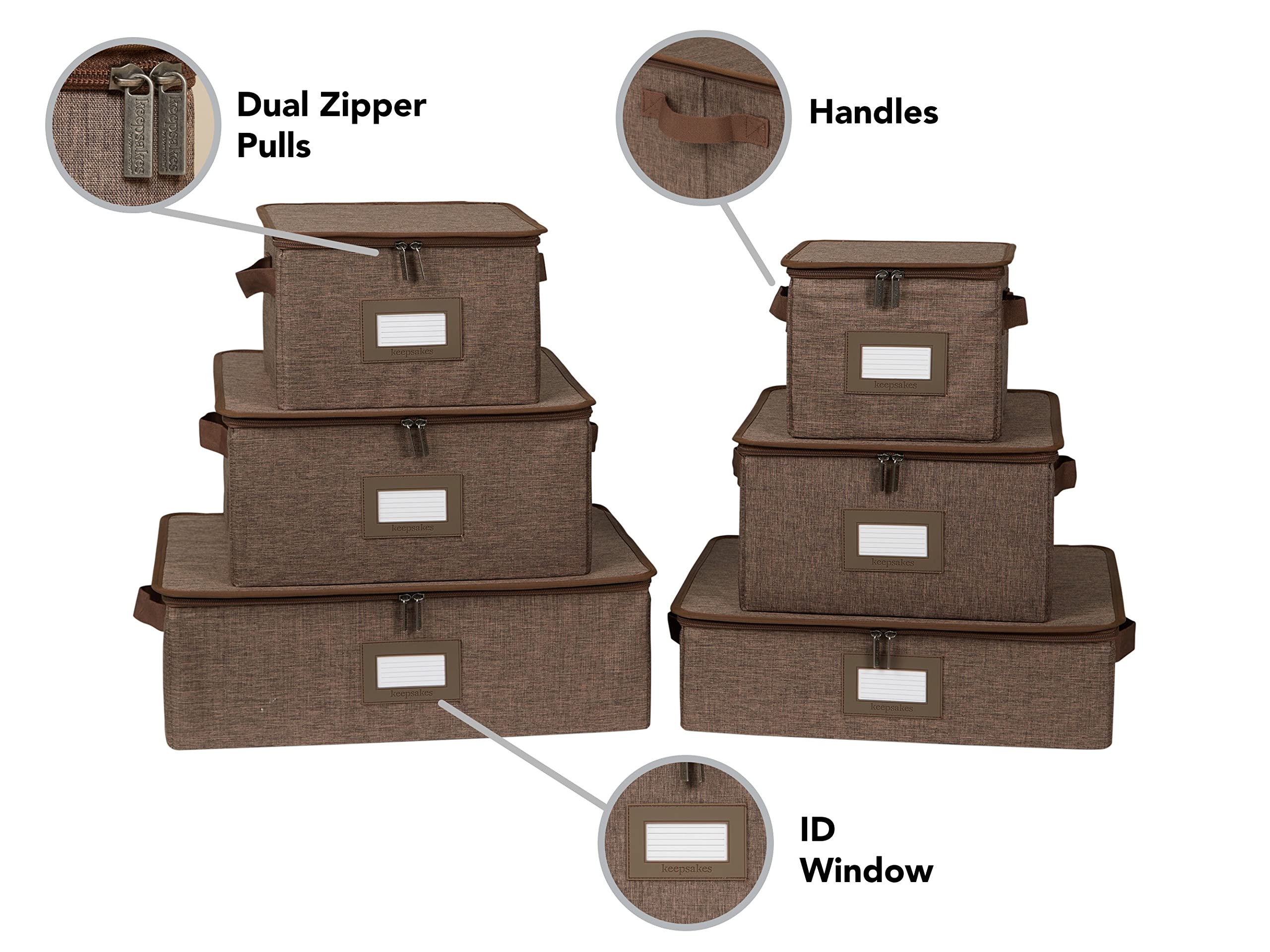 Covermates Keepsakes Dish Storage Box – Stackable Organizer with Reinforced Handles for China, Dinnerware & Collectibles – Durable Brown Heather Design – Perfect for Kitchen, Dining Room & Holiday Storage