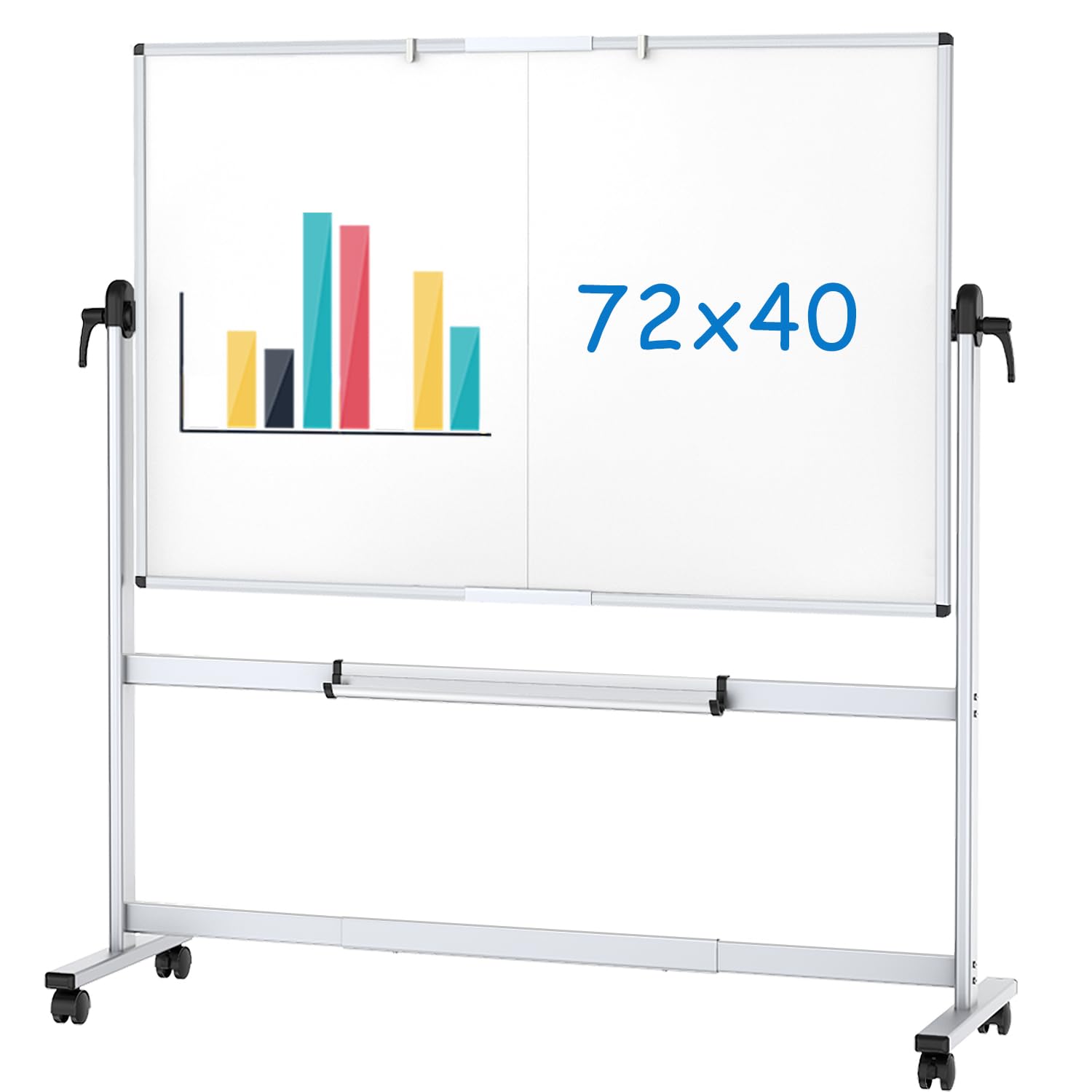 VIZ-PRO 72x40 Inch Double-Sided Magnetic Whiteboard - Mobile Dry Erase Board with Aluminum Frame, Wheels & Stand - Perfect for Classrooms, Offices & Home Use
