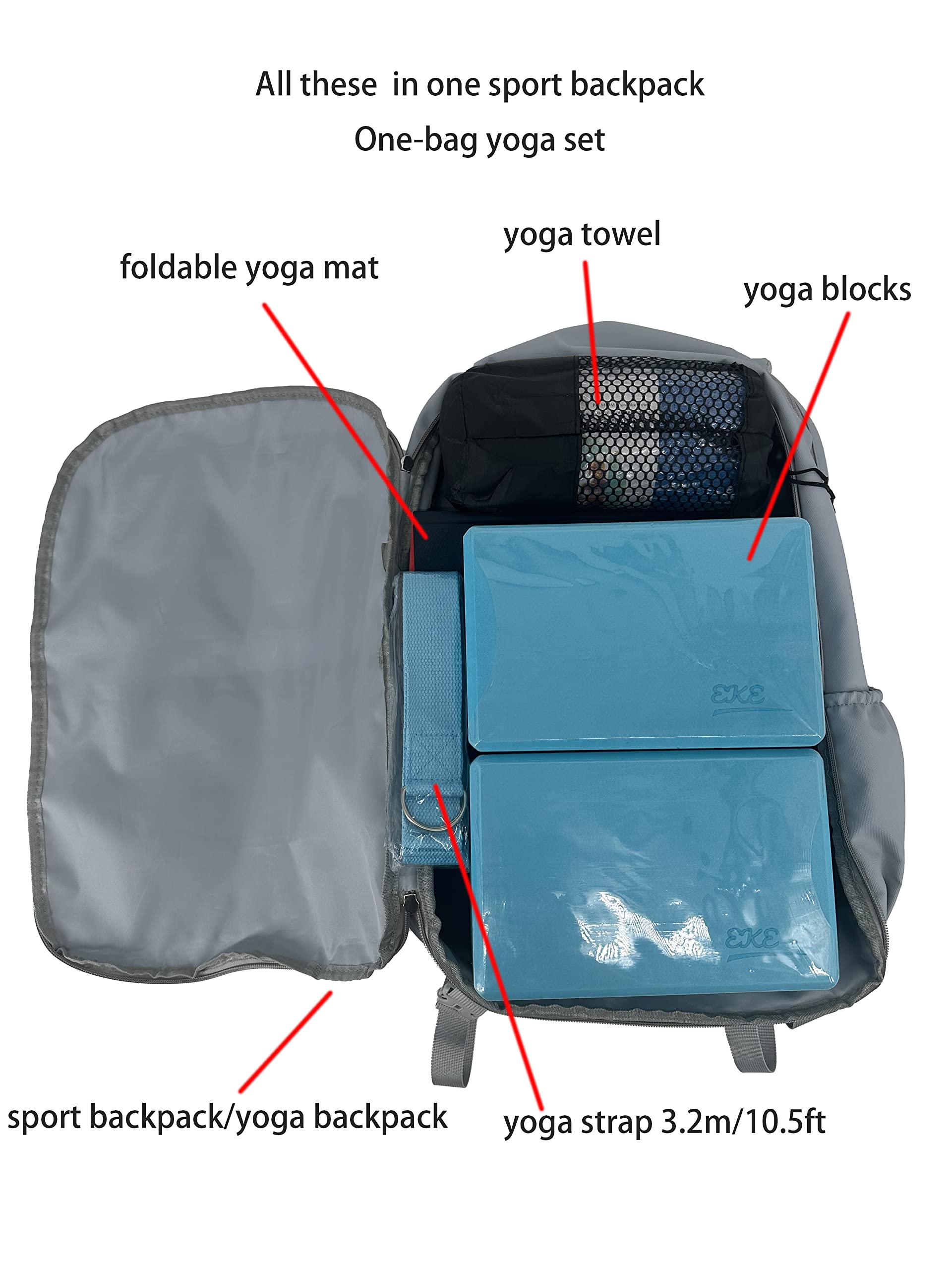 EKE Complete Yoga Starter Kit - Non-Slip Yoga Mat, Breathable Sport Backpack, Yoga Blocks & Stretch Straps - All-in-One Yoga Equipment Set for Home, Gym & Outdoor Practice