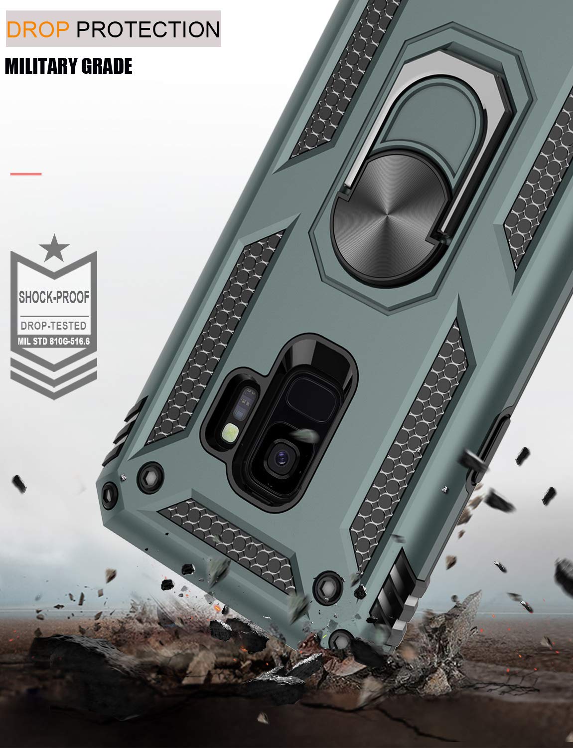 LUMARKE Galaxy S9 Case with Magnetic Ring Kickstand - 16ft Drop Tested, Military Grade Protection, Car Mount Compatible - Pine Green | Perfect for Outdoor Activities, Work, and Travel