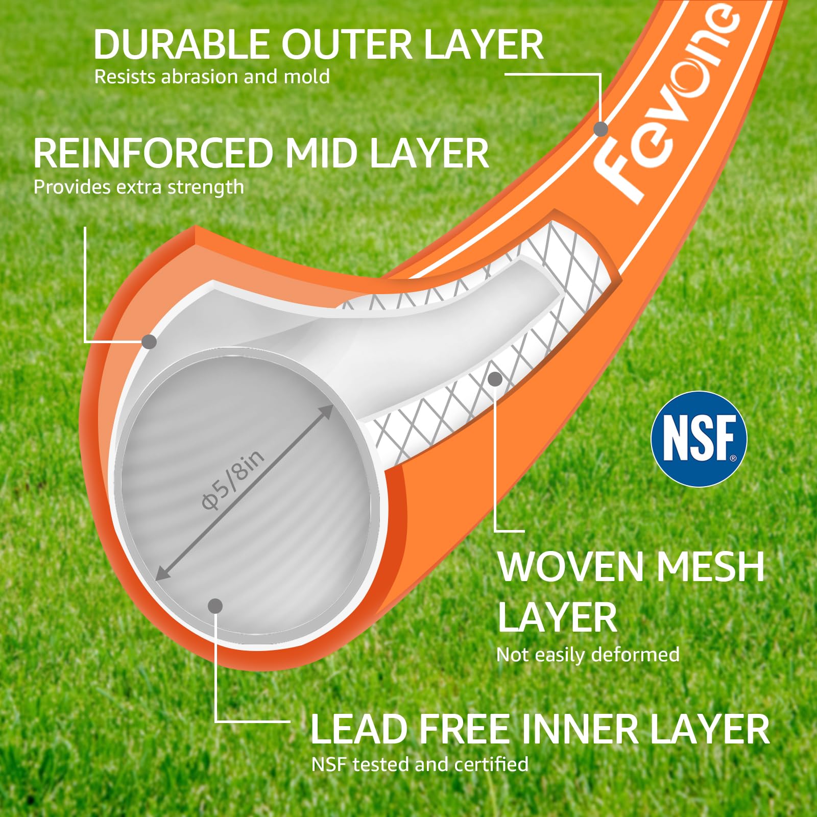 Fevone 50ft Heavy Duty Garden Hose - 5/8