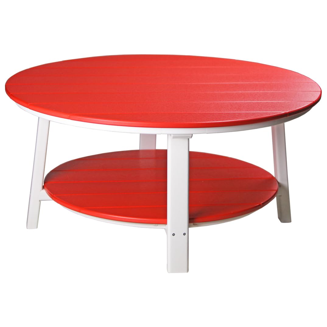 Premium Poly Lumber Deluxe Outdoor Conversation Table - Weather-Resistant Red & White Patio Furniture for Garden, Poolside & Backyard Relaxation