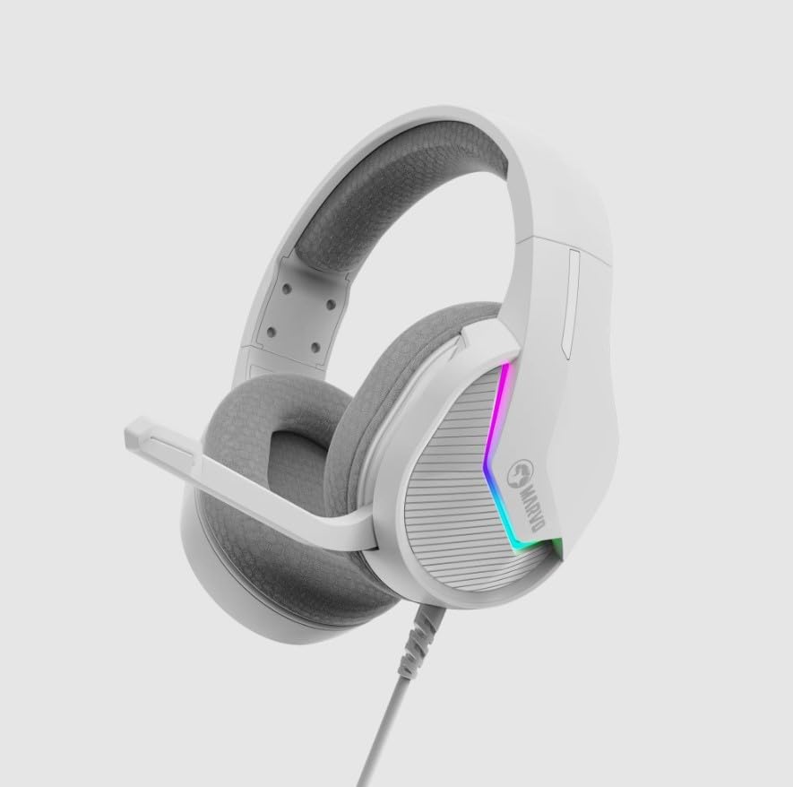 MARVO HG8936 Gaming Headset with Noise Cancelling Mic - Wired Over-Ear Headphones for PC, PS4, Xbox - Perfect for FPS Games, Streaming & Online Classes