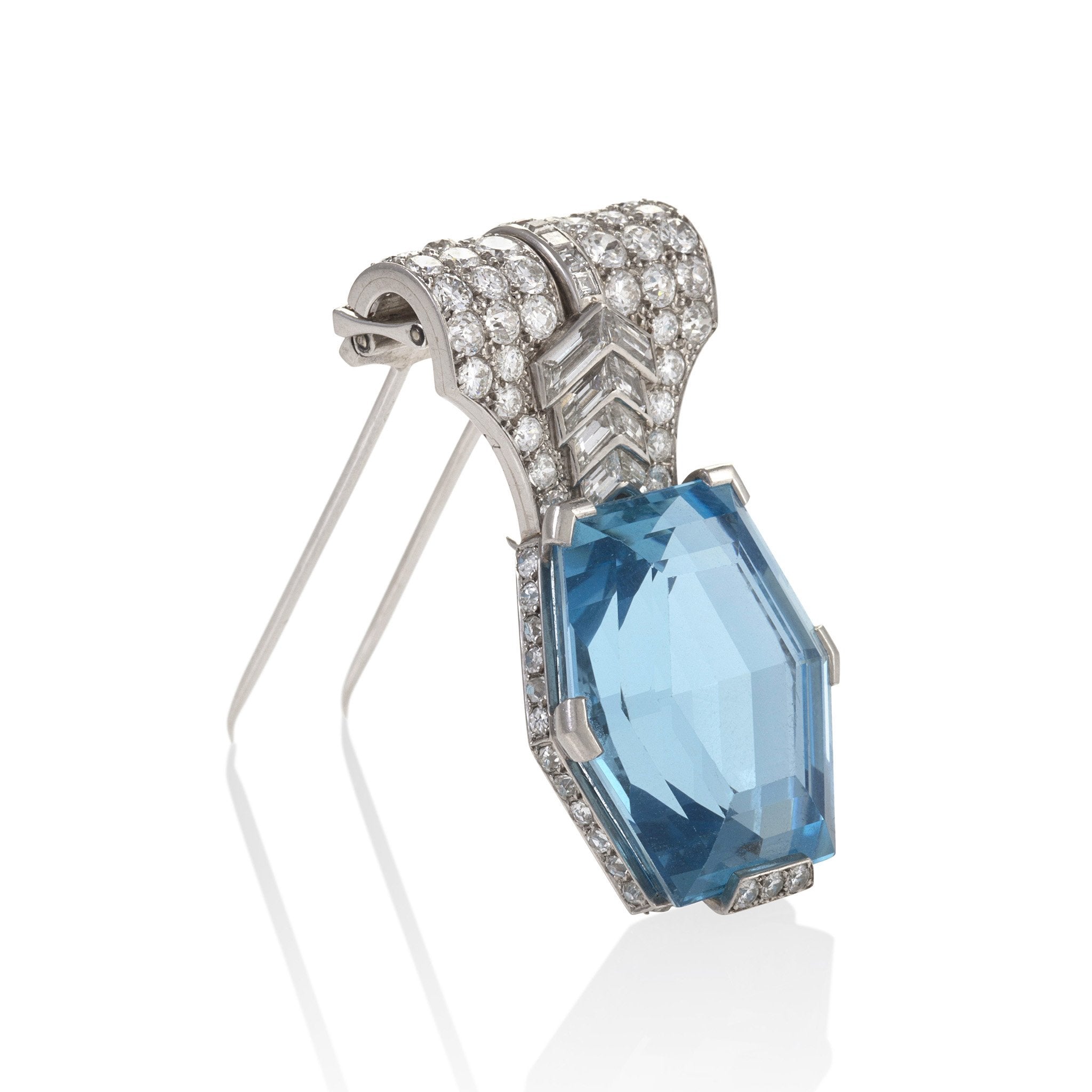 Cartier Aquamarine and Diamond Brooch - Vintage Luxury Jewelry for Women - Perfect for Weddings, Parties & Special Occasions