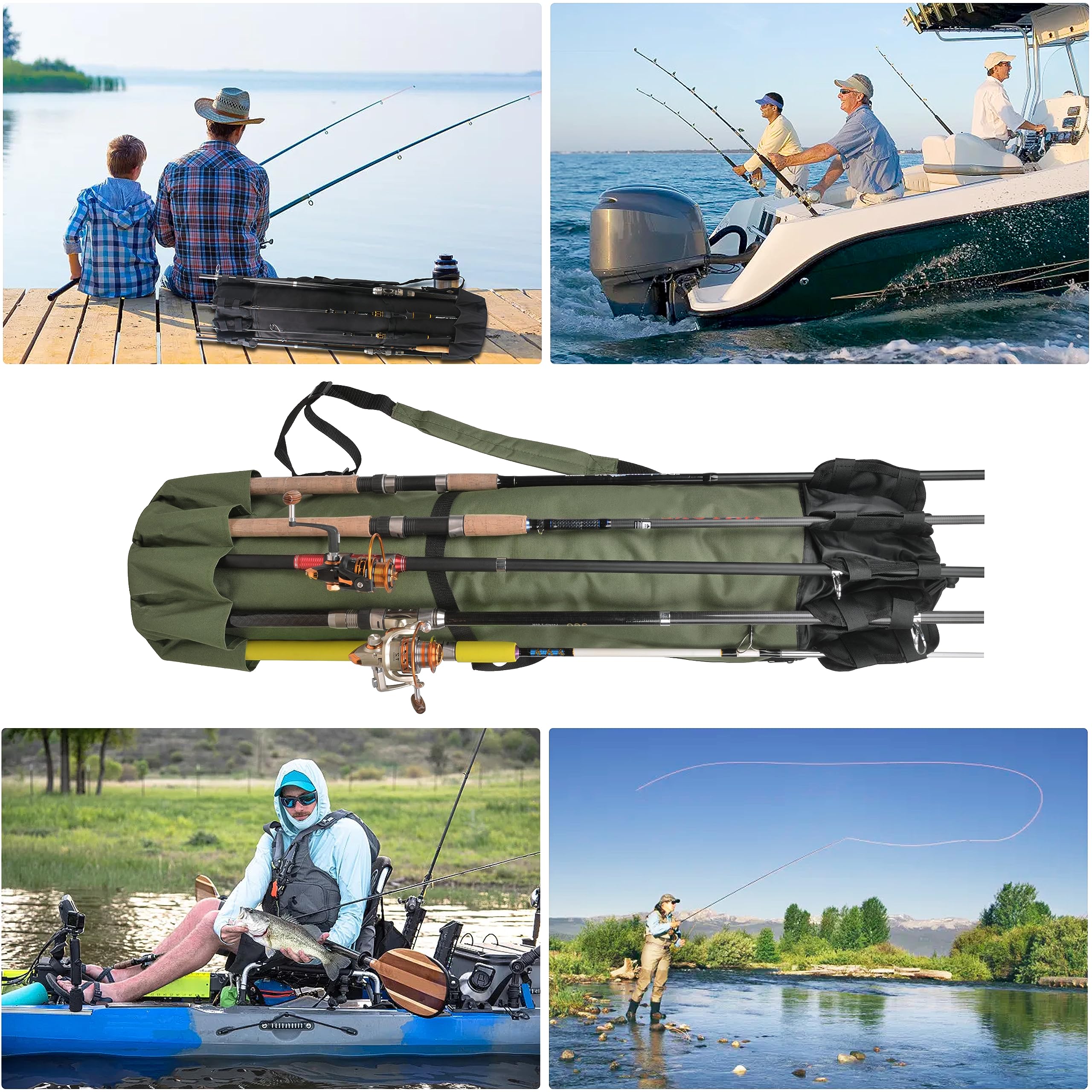 OROOTL Fishing Rod Bag - Durable Canvas Fishing Pole Case with Reel Organizer, Tackle Backpack & Rod Holder - Perfect for Travel, Storage & Outdoor Fishing Trips - Great Gift for Anglers & Fishing Enthusiasts