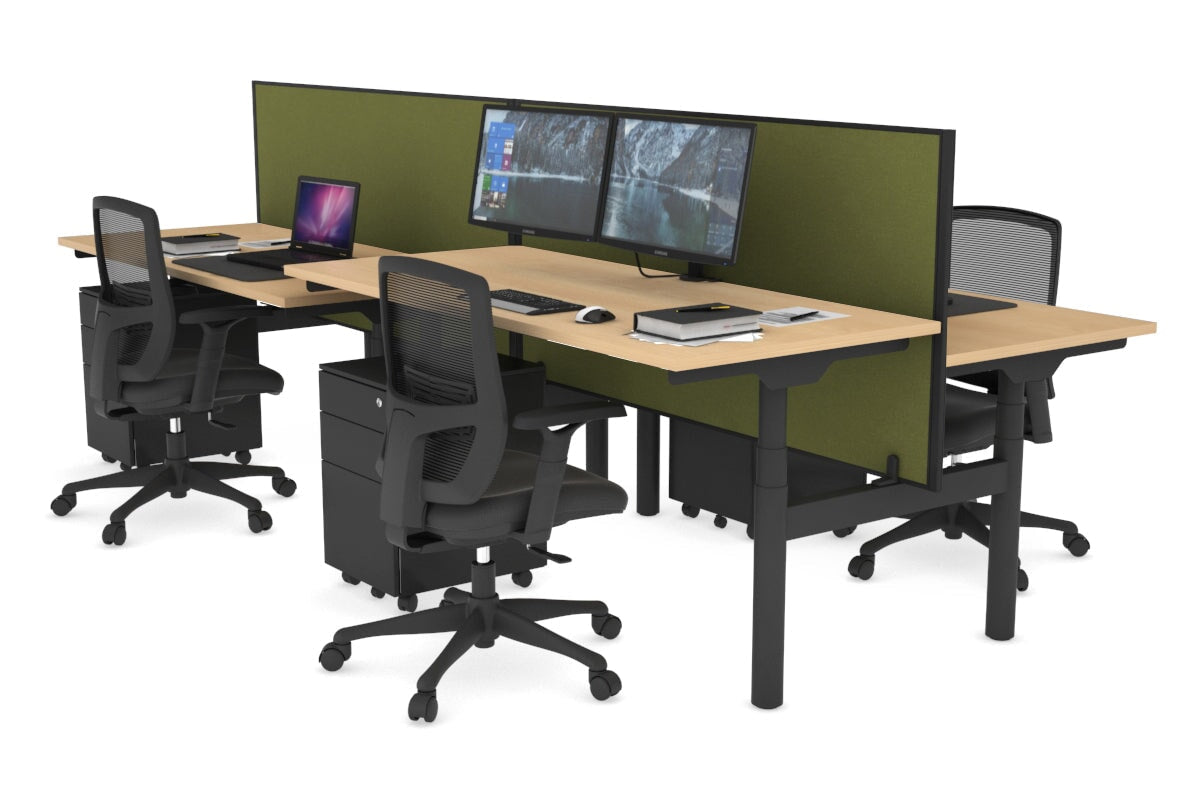 Flexi Premium Height Adjustable 4-Person H Bench Workstation - Black Frame [1600L x 700W] - Ideal for Office, Coworking Space & Home Office Setup
