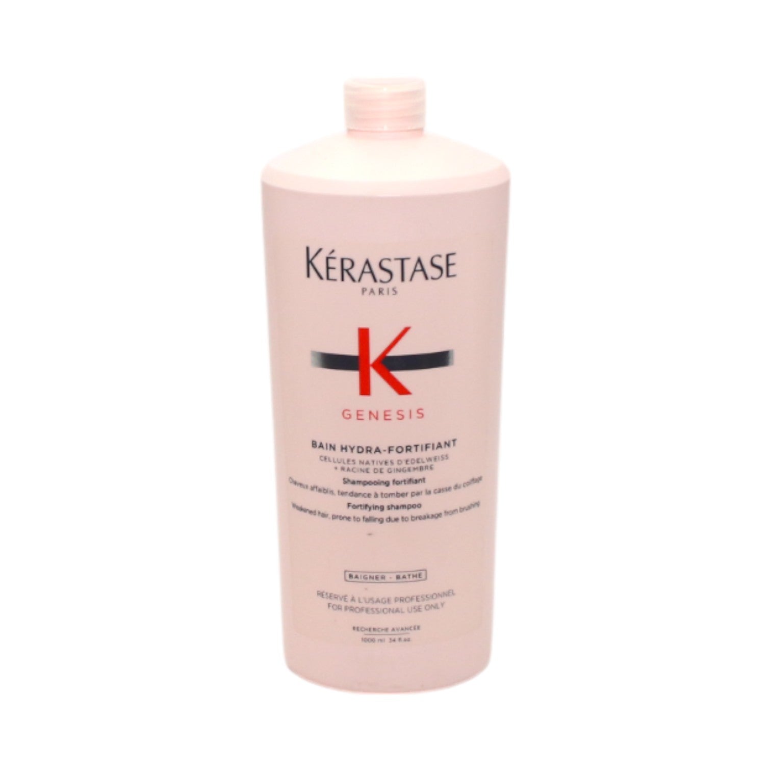 Kerastase Genesis Bain Hydra Fortifiant Shampoo for Hair Fall Control & Strength - 34 oz / 1 Liter - Hydrating & Repairing Shampoo for Weak & Damaged Hair - Perfect for Daily Use at Home or Salon