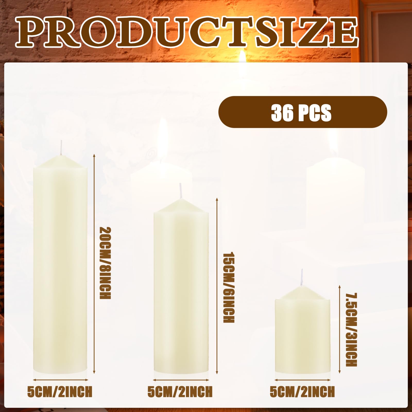 MTLEE 36-Pack Bulk Pillar Candles Set - 3 Sizes (2x3