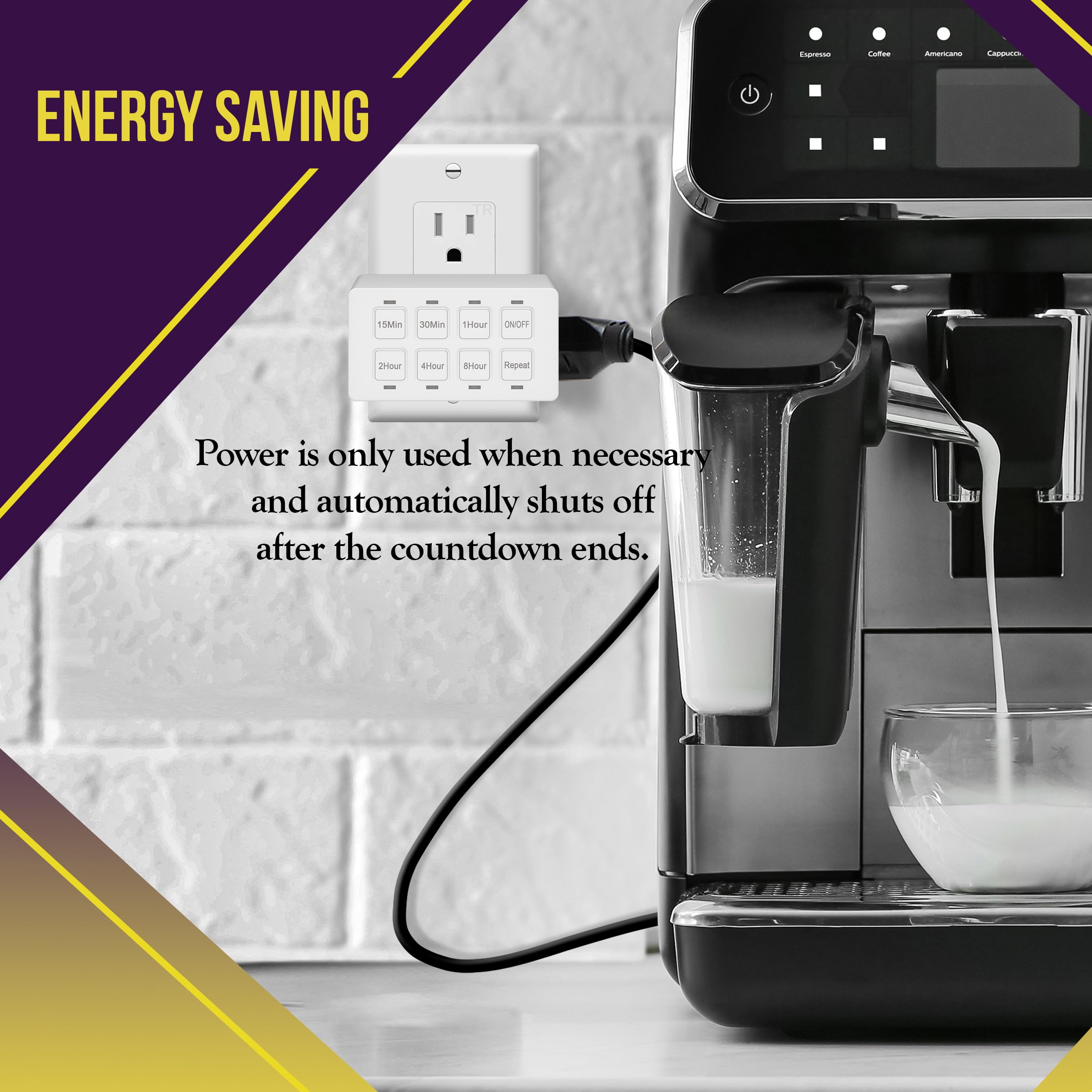 ENERLITES 8-Hour Indoor Countdown Plug-in Timer - 15/30 Min & 1/2/4/8 Hour Settings - Outlet Timer for Fans, Lights & Small Appliances (1/4 HP) - White HET03-W - Perfect for Home Automation, Energy Saving & Vacation Security