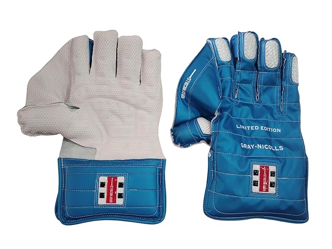 Gray Nicolls Blue Limited Edition Adult Cricket Wicket Keeping Gloves - Premium Leather Protection for Wicket Keepers - Perfect for Professional Matches & Training Sessions