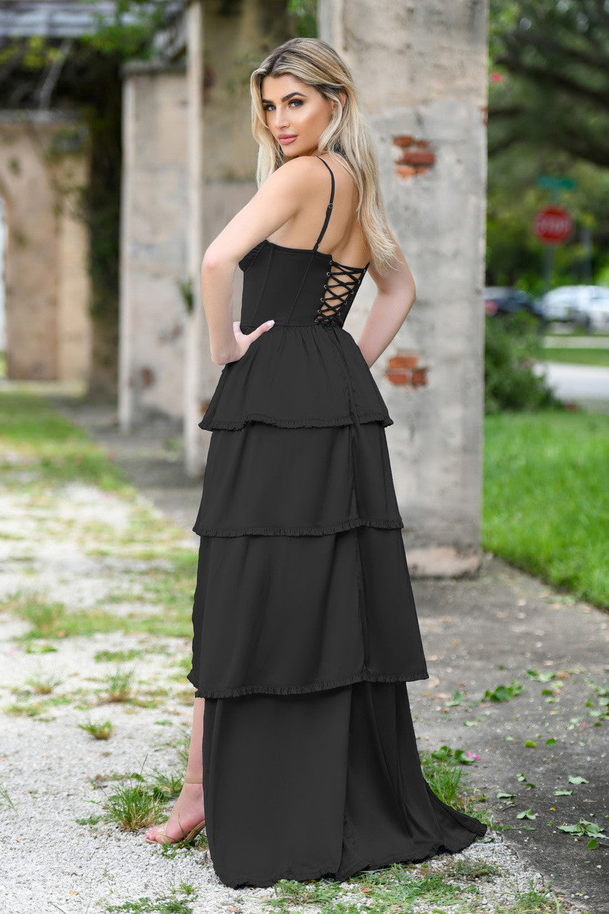 Maeve Black Corset Gown - Elegant Formal Evening Dress for Prom, Wedding & Special Occasions