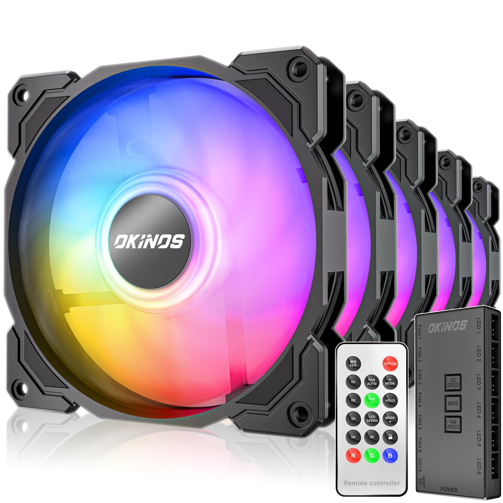 5 Pack RGB PC Fans with PWM & ARGB - 120mm Cooling Fans for Gaming PC, Case, CPU Cooler - Includes ARGB Controller Hub & Remote - Perfect for Custom PC Builds & RGB Lighting Setups