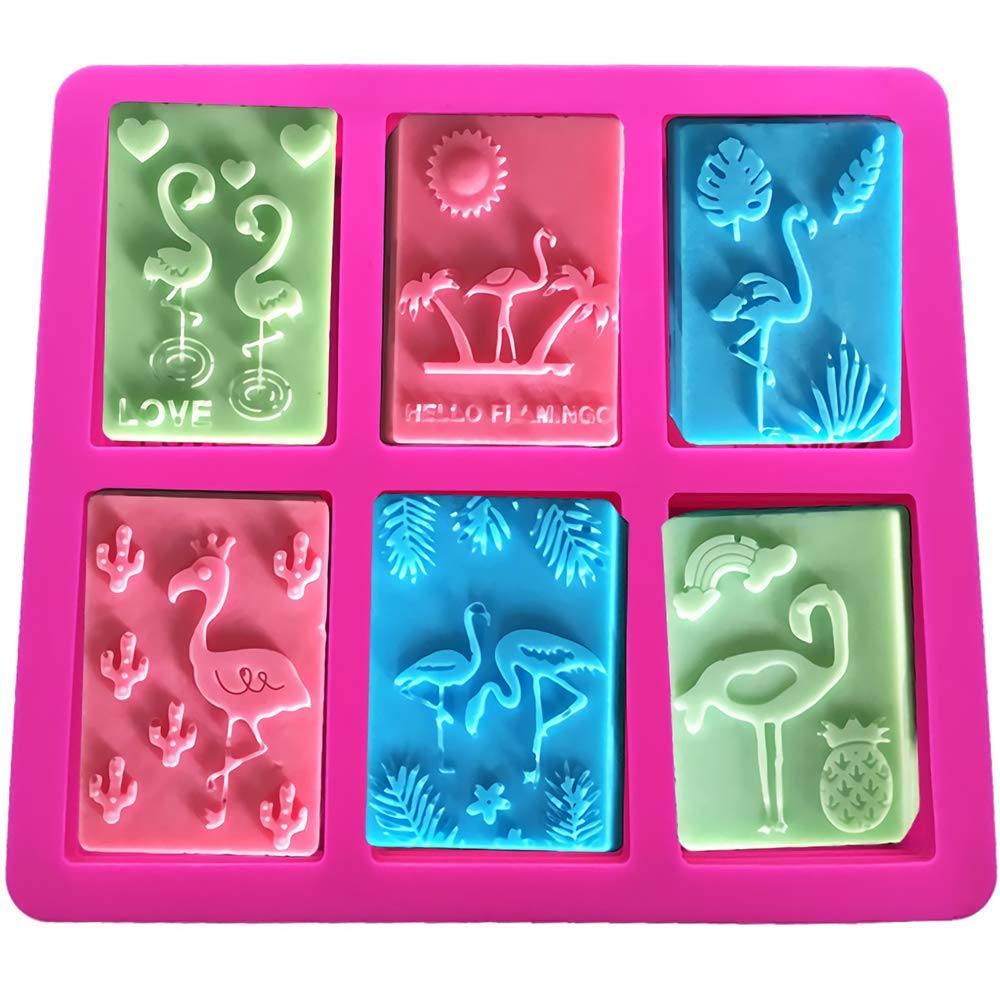 6-Cavity Tropical Hawaiian Silicone Soap Mold Set - Flamingo, Palm Leaves, Pineapple & Cactus Designs for DIY Handmade Soap Making, Candle & Resin Crafts - Perfect for Beach-Themed Bathroom Decor & Gift Making