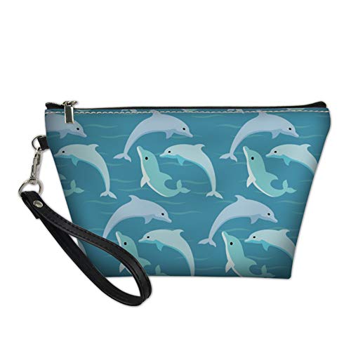 Dolphin Print Makeup Bag - Waterproof PU Leather Cosmetic Pouch for Women & Teens | Portable Travel Organizer for Toiletries, Brushes & Essentials