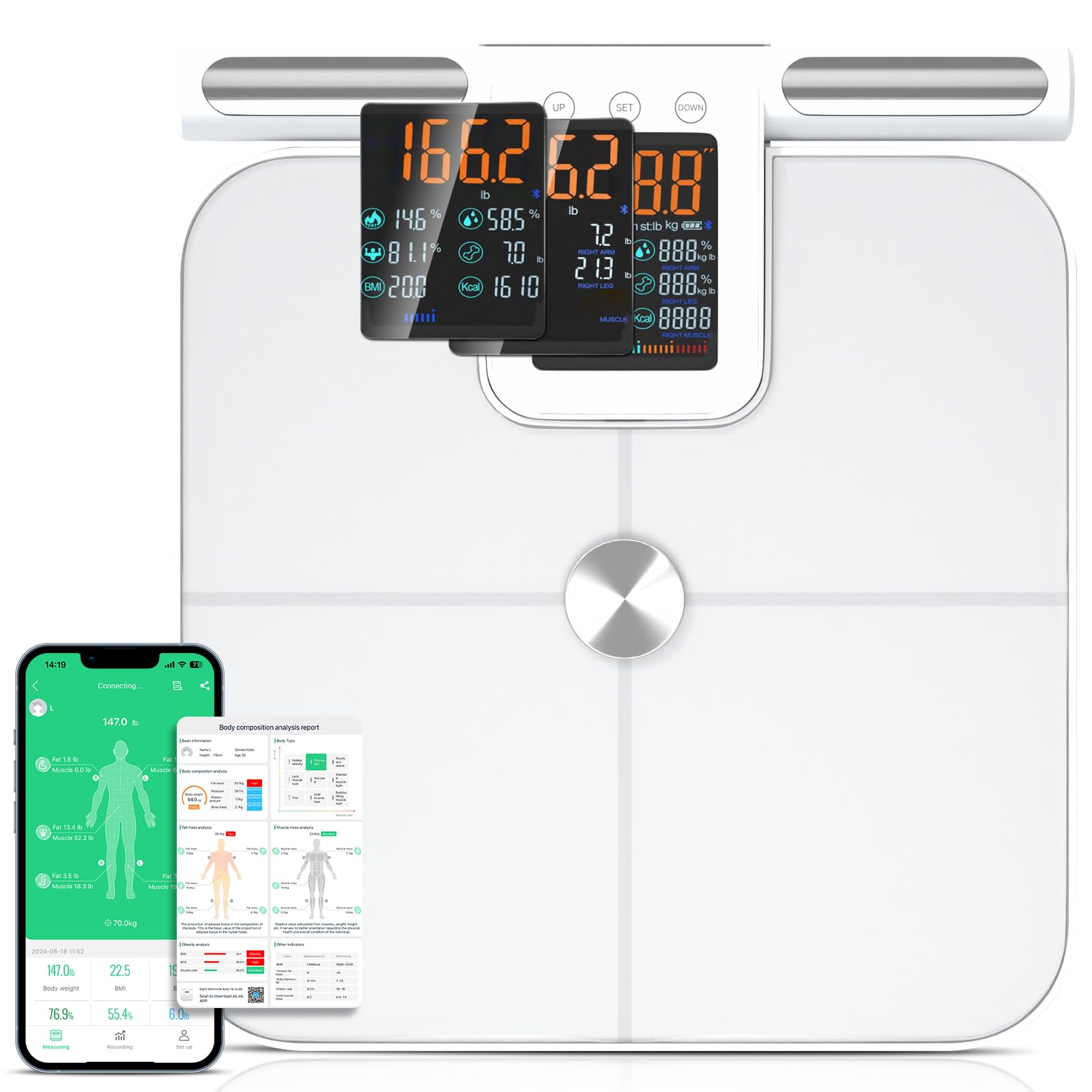 Smart Scale by Brand - 8 Electrode Body Composition Analyzer with BMI, Body Fat, Muscle Mass & Large LCD Display (396lb Capacity) - Perfect for Home Gym, Weight Loss Tracking & Health Monitoring