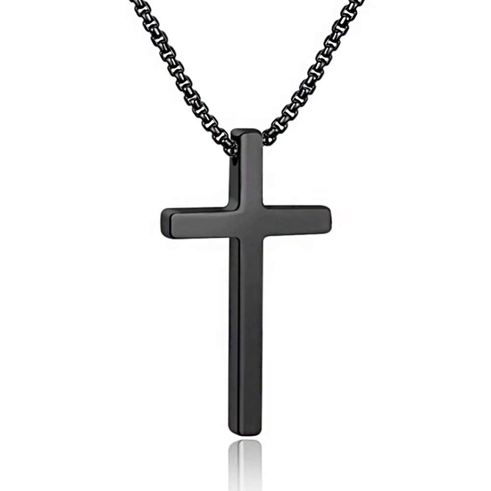 Men's Stainless Steel Cross Pendant Necklace - Silver, Black & Gold Plain Cross Necklace with Adjustable 16-30 Inch Box Chain | Religious Jewelry Gift for Him, Perfect for Church, Weddings & Everyday Wear