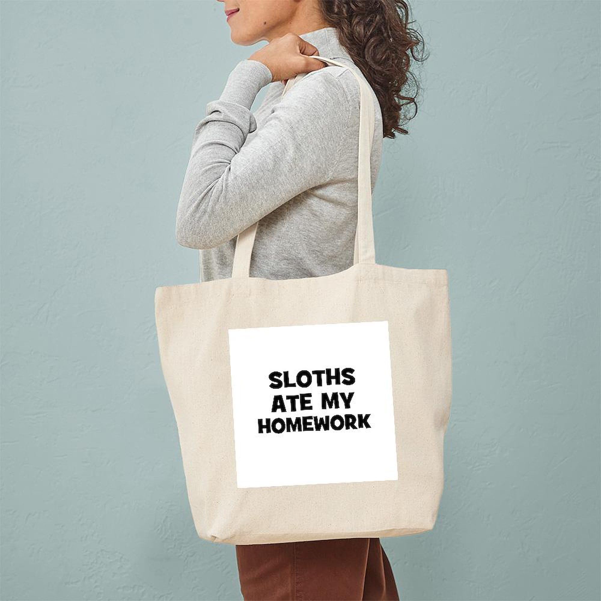 Sloths Ate My Homework Tote Bag - Natural Canvas Reusable Shopping Bag for School, Groceries & Beach | Eco-Friendly Cotton Tote with Funny Sloth Design