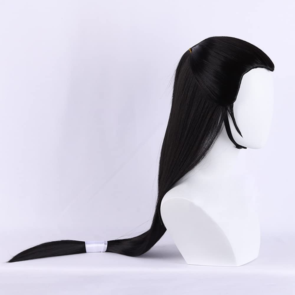 Anime Zhuge Kongming Black Long Wig with Ribbon - Perfect for Halloween Cosplay, Party Costume, and Anime Convention Accessories