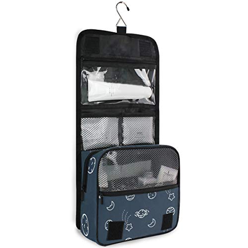 Domook Doodles Cosmos Planets Hanging Travel Toiletry Bag - Waterproof Makeup Organizer for Men & Women - Perfect for Camping, Gym & Air Travel