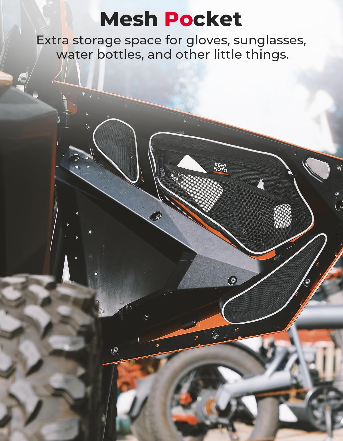 KEMIMOTO Front Door Storage Bags with Knee Pads for 2020-2024 Polaris RZR PRO XP/R/4 & Turbo R/4 UTV - Durable Tool Organizer with Multiple Pockets | Perfect for Off-Road Adventures, Hunting & Utility Work