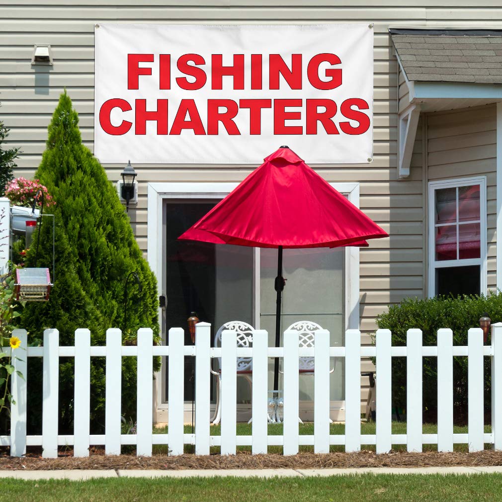 Custom Vinyl Banners for Fishing Charters, Restaurants & Outdoor Signs - Weatherproof 48x96 Inches with 8 Grommets - Perfect for Business Advertising, Yard Sales & Events