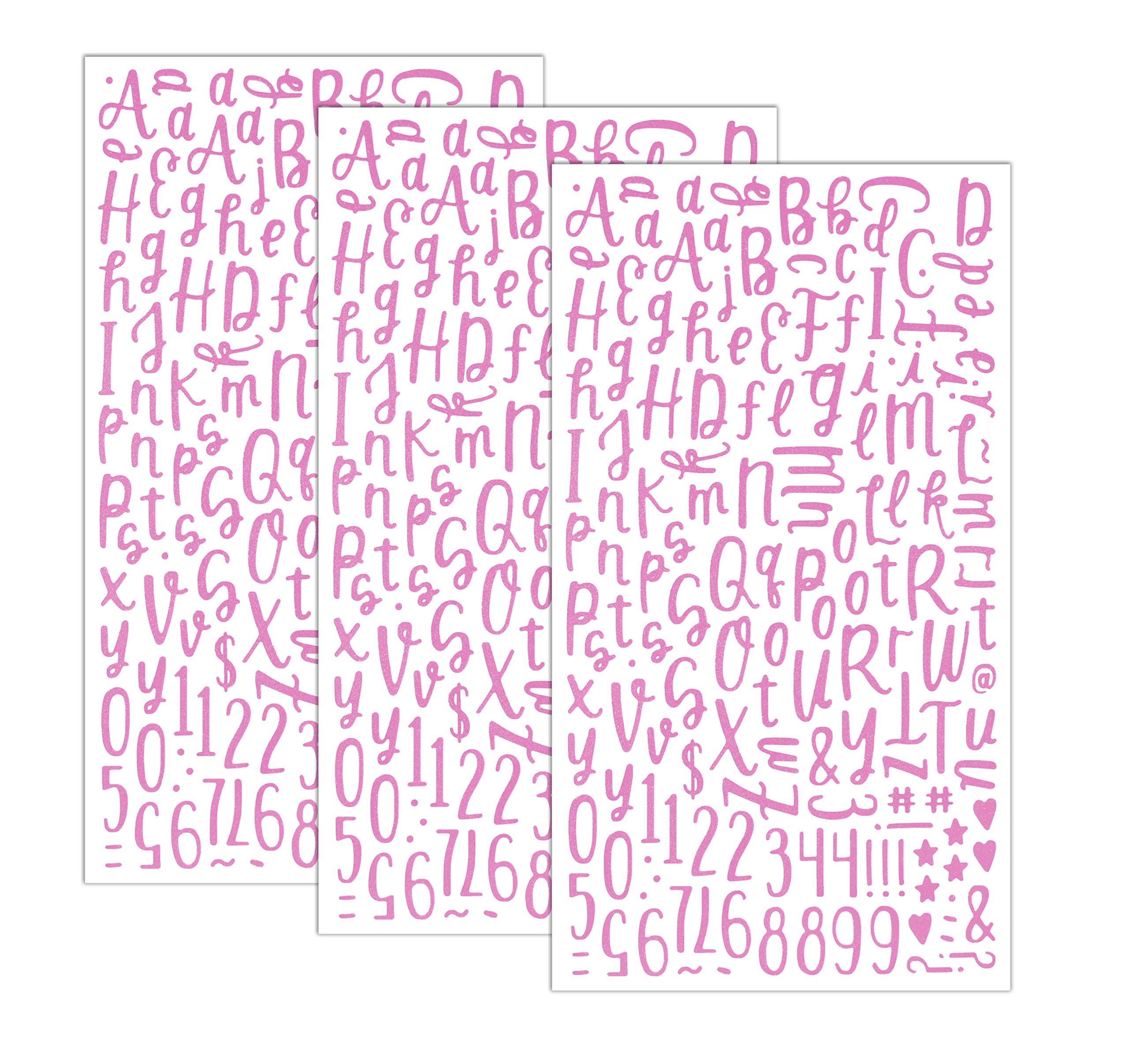 Pink Glitter Cursive Alphabet Letter and Number Stickers - Self-Adhesive Decorative Vinyl Stickers for Scrapbooking, Journals, Planners, and DIY Crafts