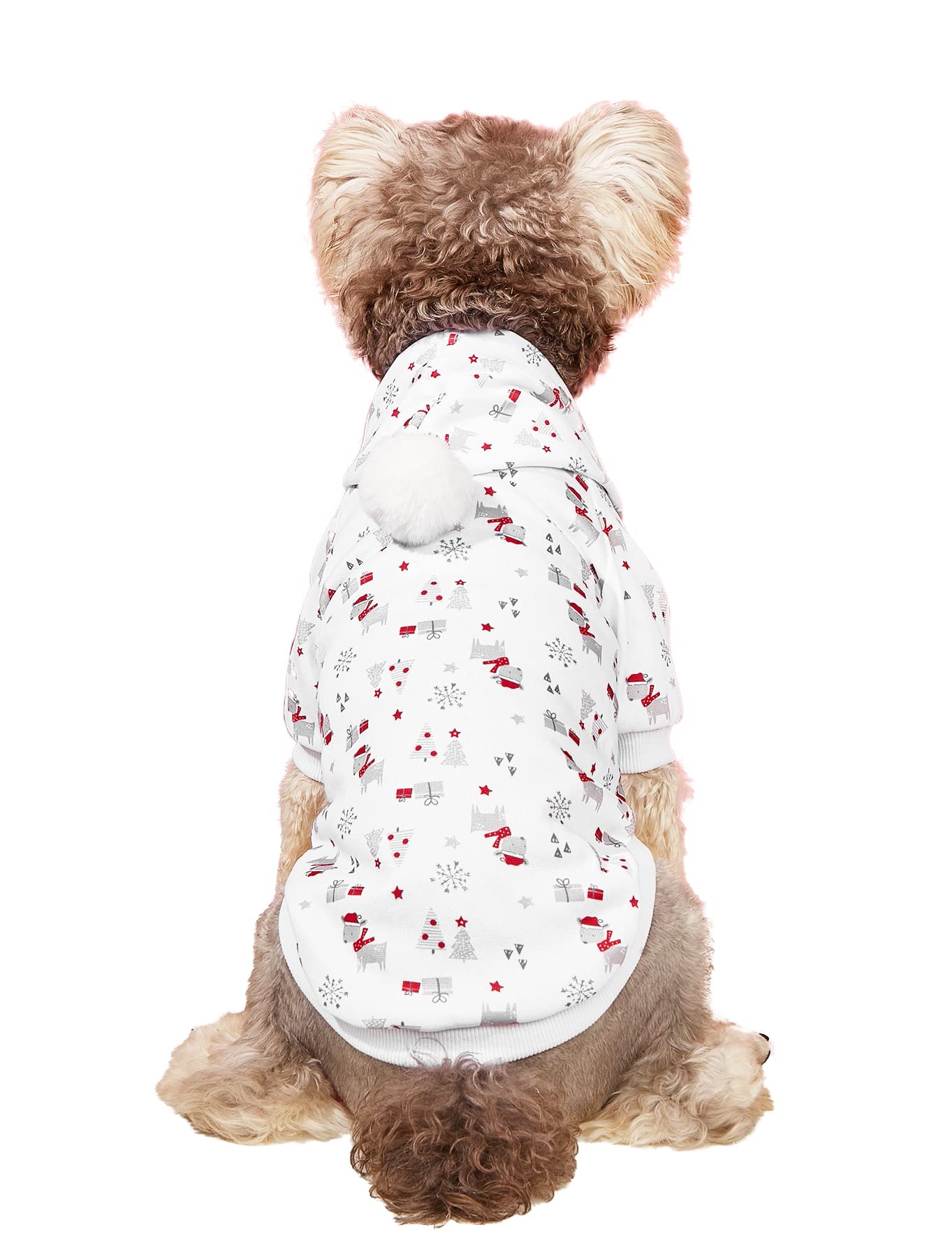 **DroolingDog Small Dog Christmas Hoodies - Fleece Warm Dog Sweater with Rudolph Reindeer Pattern & Leash Hole - Cozy Holiday Outfits for Puppies - Perfect for Christmas Photos & Winter Walks**