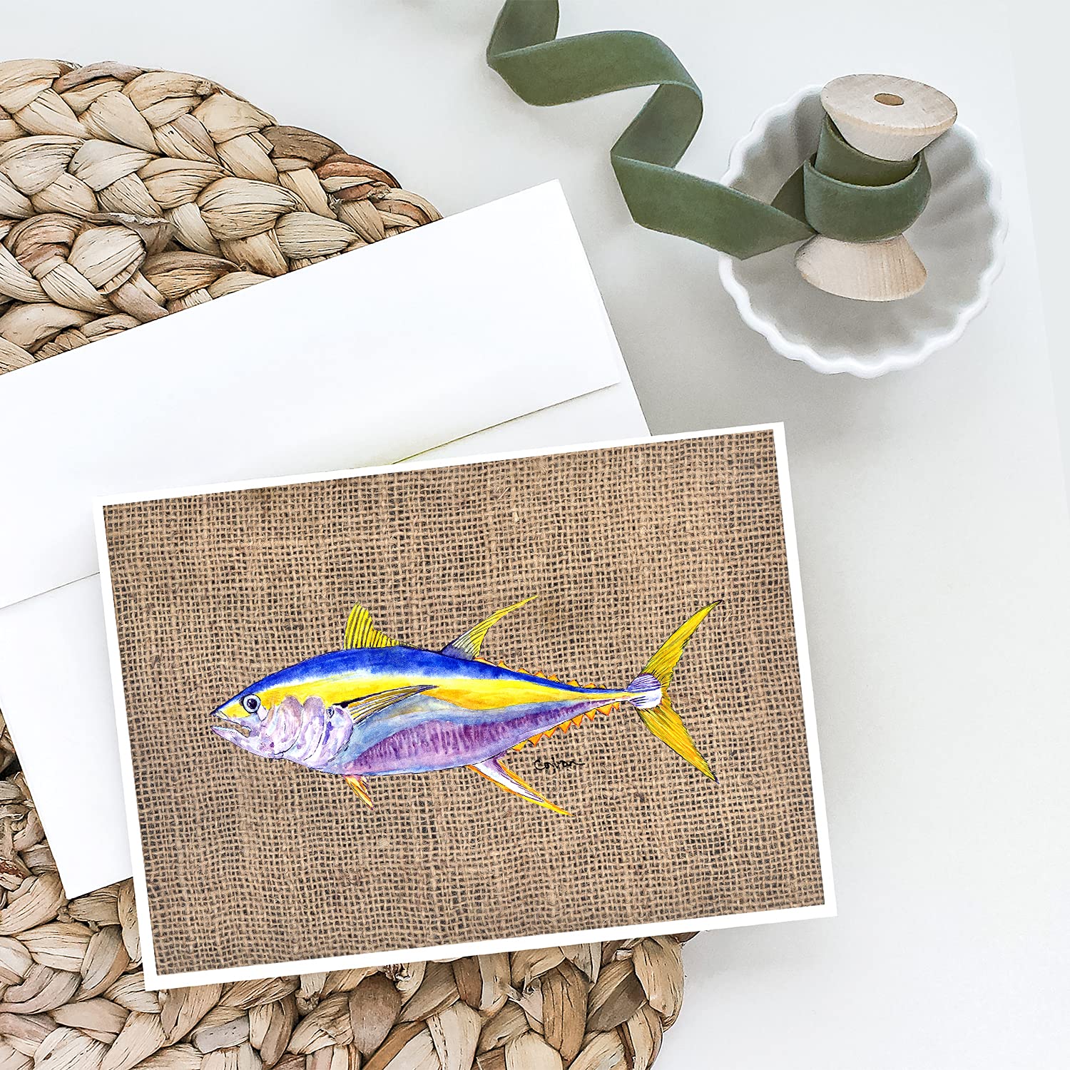 Caroline's Treasures 8771GCA7P Whimsical Tuna Fish Greeting Cards - Pack of 8 Blank A7 (5x7) Note Cards with Envelopes | Perfect for Birthday Wishes, Thank You Notes & Casual Correspondence