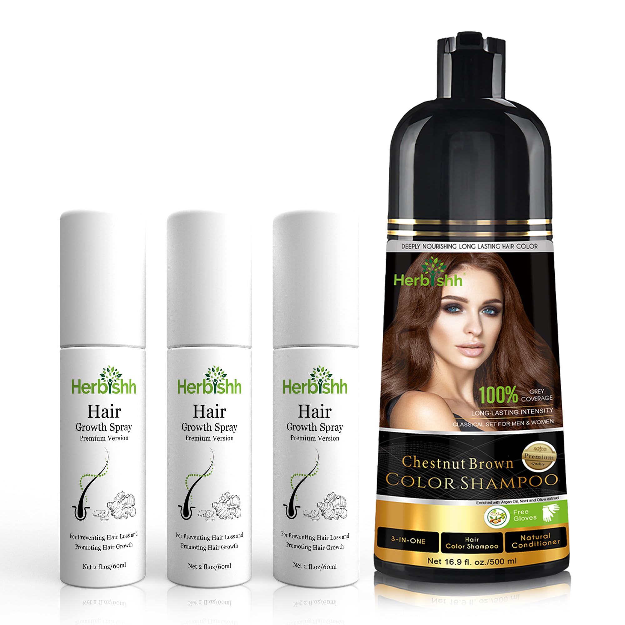 Best Chestnut Brown Hair Color Shampoo for Gray Hair - 500ml with Vegan Hair Serum Trio | Lightweight Hair Thickening Formula | Perfect for Home Hair Coloring & Daily Gray Coverage