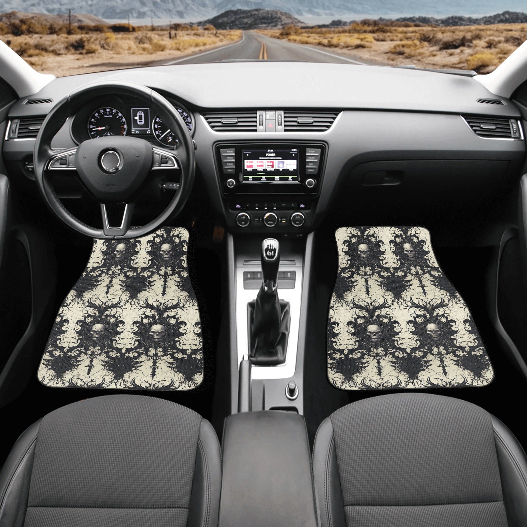 Gothic Skull Car Floor Mats - 4-Piece Set for Cars, SUVs & Trucks - Non-Slip, Waterproof & Durable - Perfect for Halloween, Gothic & Rocker Style Vehicles