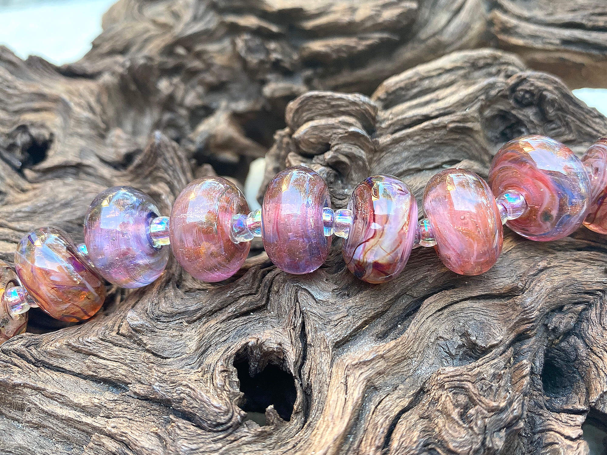 11 Shimmer Pink Lampwork Glass Beads Set for Jewelry Making - DIY Bracelets, Necklaces & Earrings - Handmade Craft Beads for Women & Girls