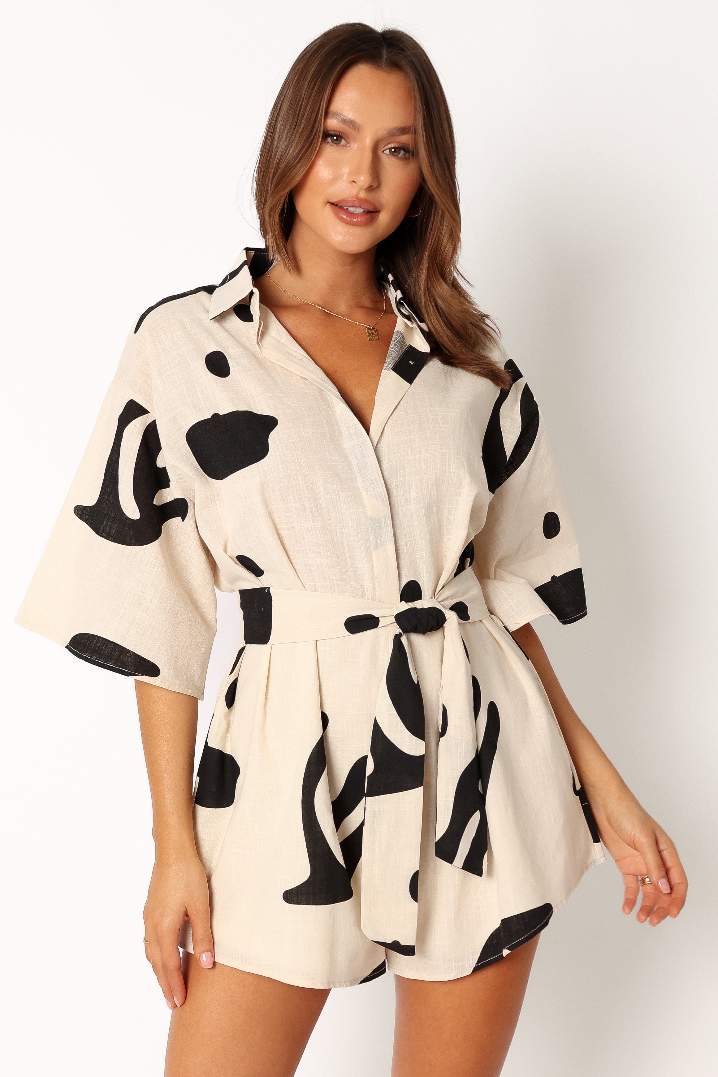 Kellie Romper for Women - Stylish Beige & Black Jumpsuit | Perfect for Summer Outfits, Beach Vacations & Casual Wear
