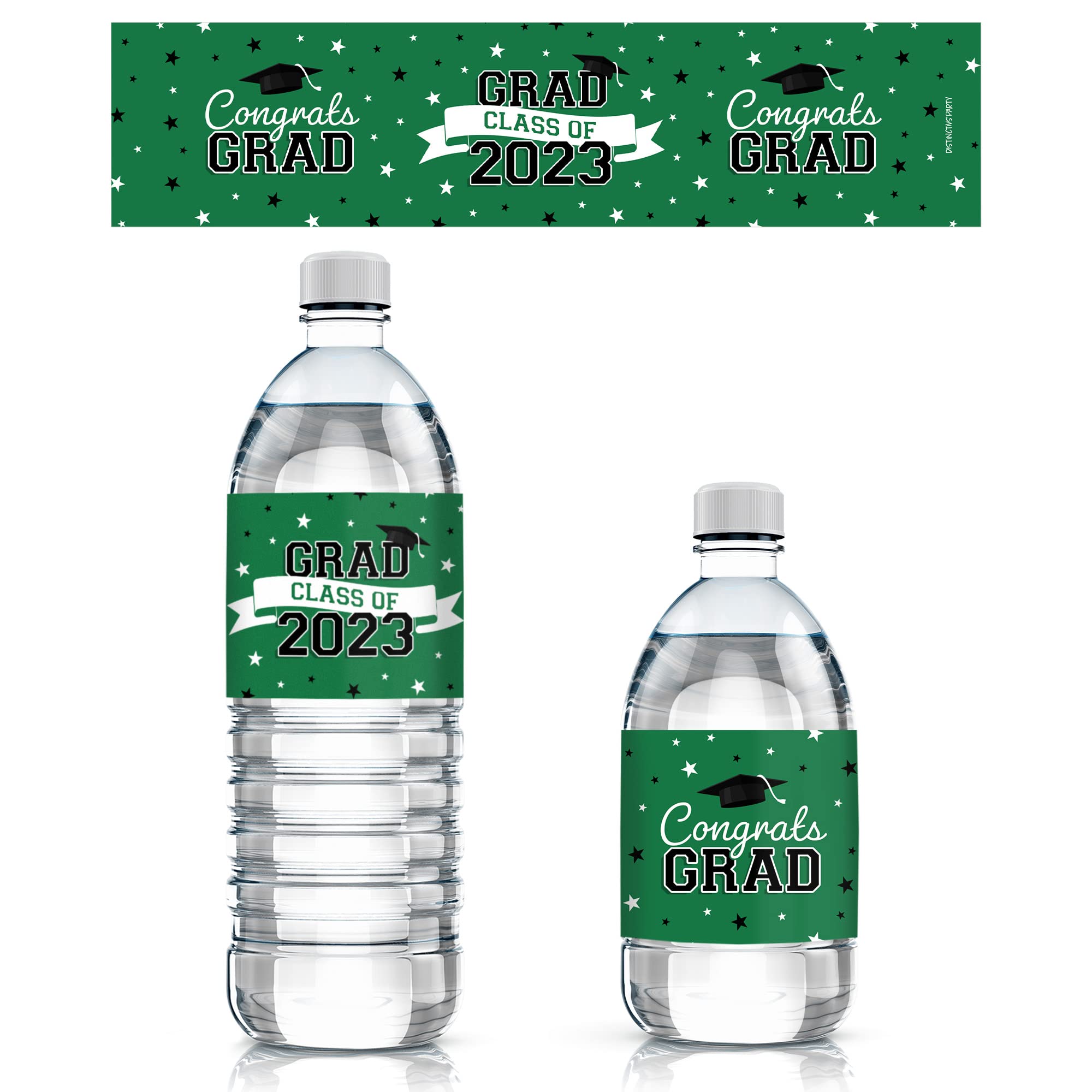2023 Graduation Party Water Bottle Labels - 24 Waterproof Wrappers for Grad Party Supplies (Green) - Perfect for Class of 2023 Celebrations, Graduation Gifts & School Events
