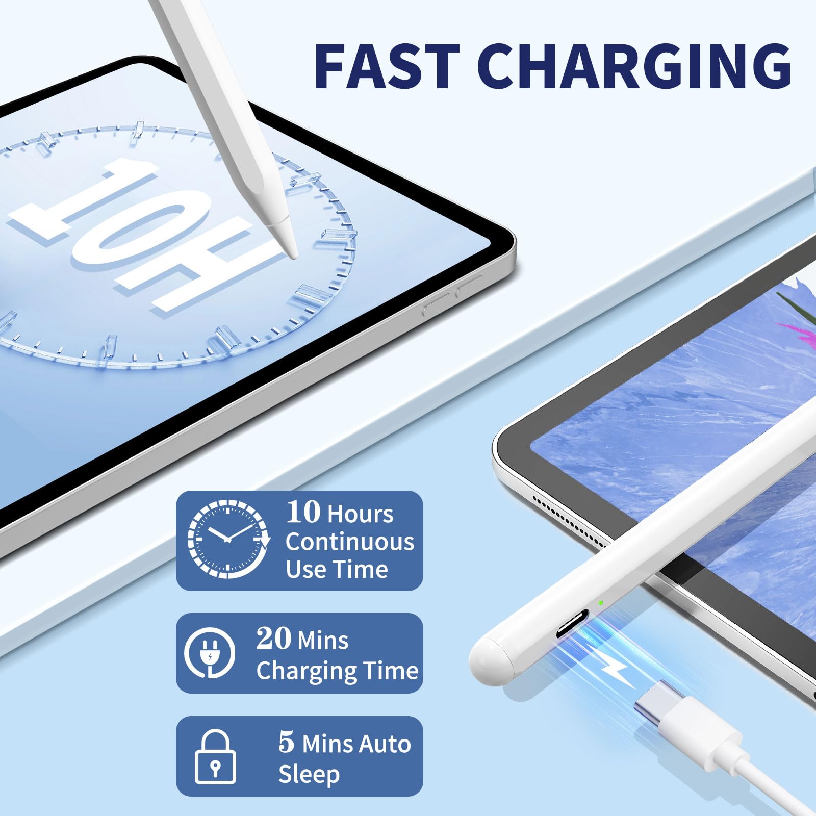 Apple Pencil for iPad 9th & 10th Gen - Fast Charging Stylus with Palm Rejection & Tilt Sensitivity - Compatible with iPad Pro 11/12.9