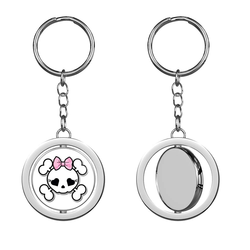 Cute Skull Crossbones Keychain with Bow - Girly Silver Chrome Spinning Double Sided Key Ring for Women | Perfect for Backpacks, Purses & Gift Giving
