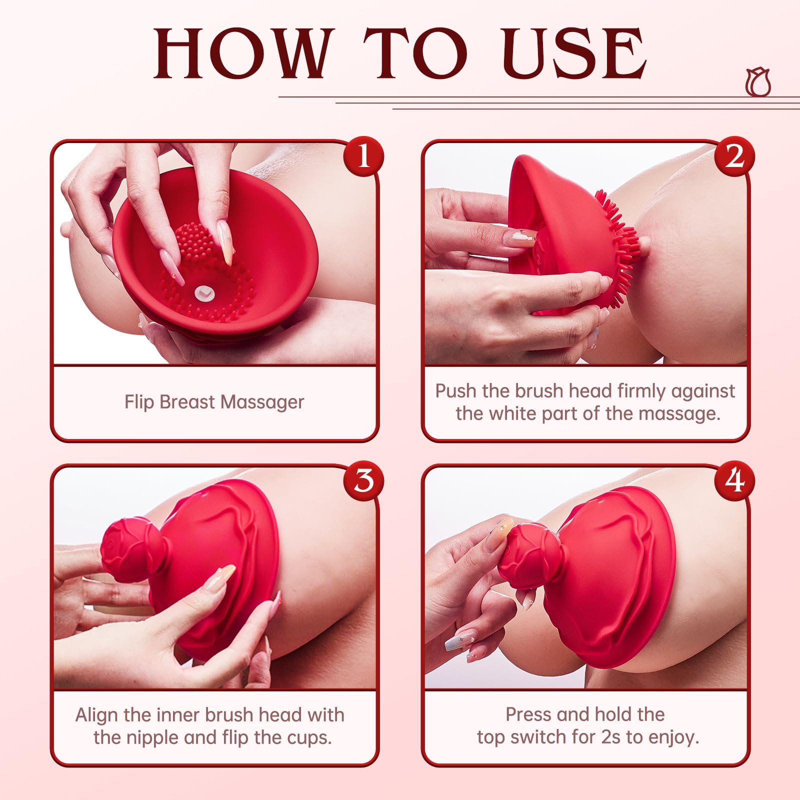 Rechargeable Wireless Nipple Clamps with 10 Powerful Rotation Modes - Rose Sucking Stimulator Sex Toy for Women & Couples, Adult Pleasure Toys for Sensual Play & Intimate Moments (Red) - Perfect for Bedroom Fun, Couples Bonding & Spicing Up Your Love Life
