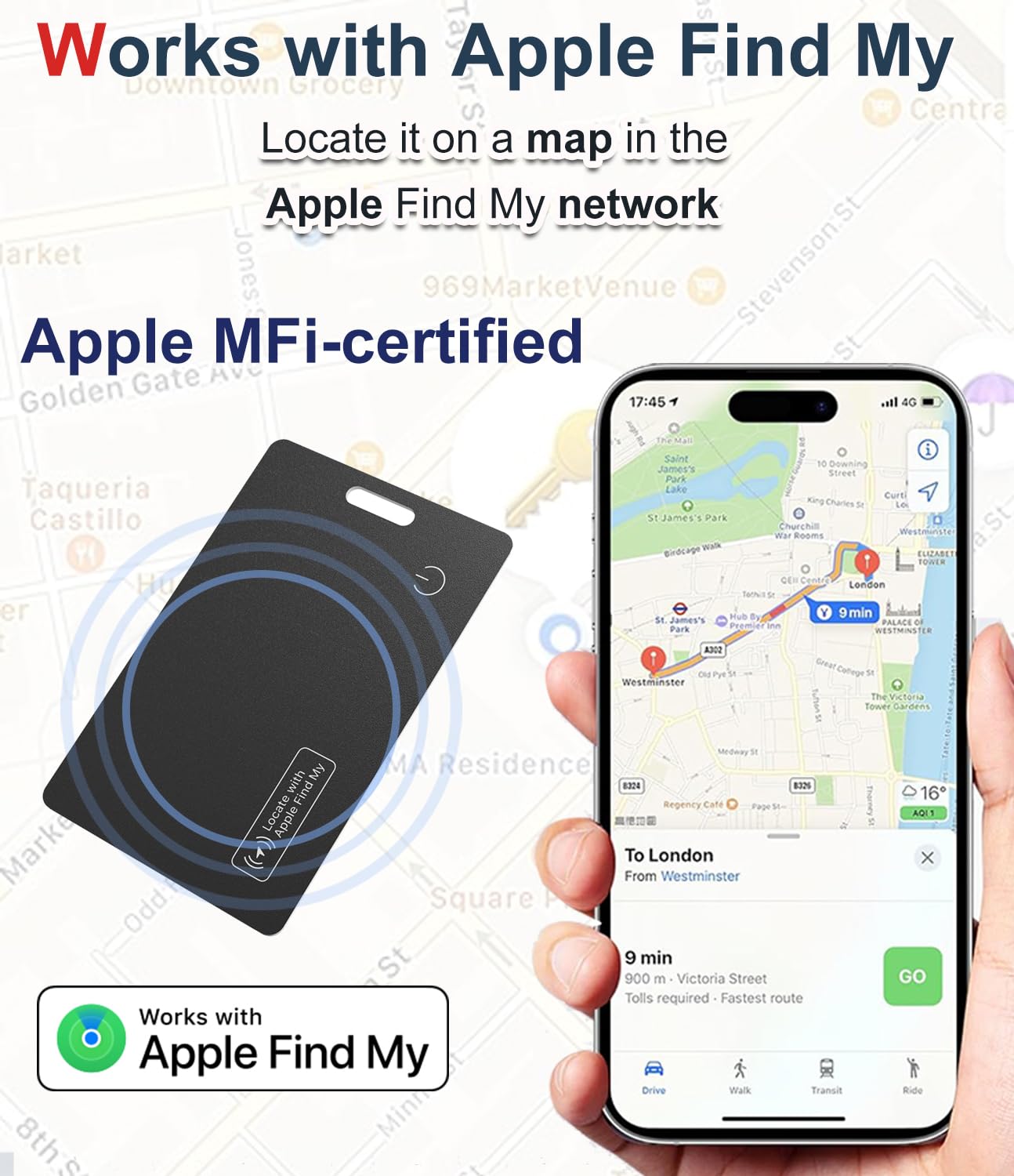 Wallet Finder Tracker Card - Wireless Charging Smart Tracker for Apple Find My (iOS) | IP68 Waterproof | Locate Wallet, Luggage, Car Keys & Backpack | Perfect for Travel, Work & Daily Use