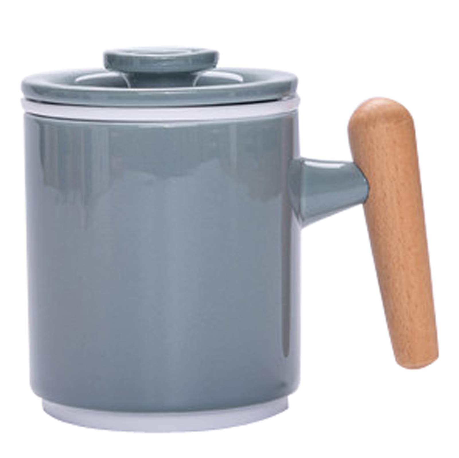 Premium Tauzveok Ceramic Tea Cup with Lid & Built-in Tea Filter - Large Capacity Wooden Handle Teacup (Gray) for Home, Office & Tea Ceremonies