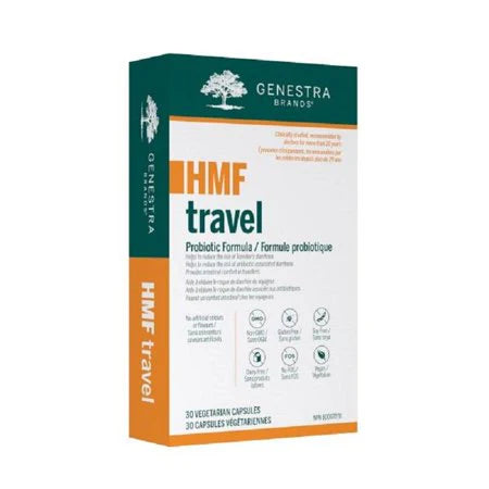Genestra Labs HMF Travel Probiotic Supplement - Supports Digestive & Immune Health On The Go - Ideal for Travelers, Business Trips & Outdoor Adventures