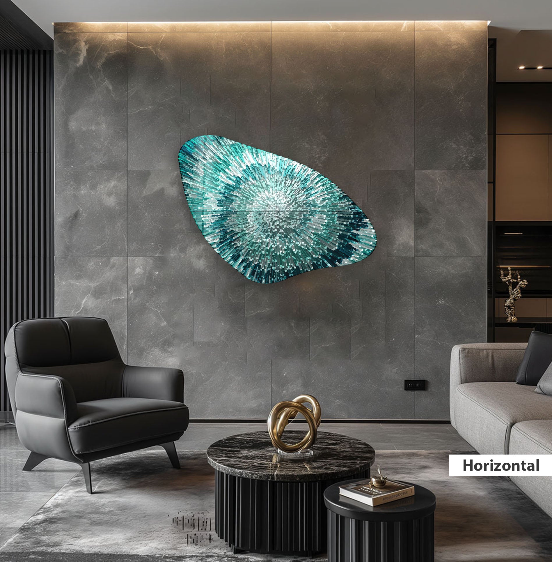 Abstract Turquoise Aesthetic Glass Wall Art - Modern Home Decor for Living Room, Bedroom & Office - Handmade Blue Ocean Inspired Glass Panel for Unique Wall Design