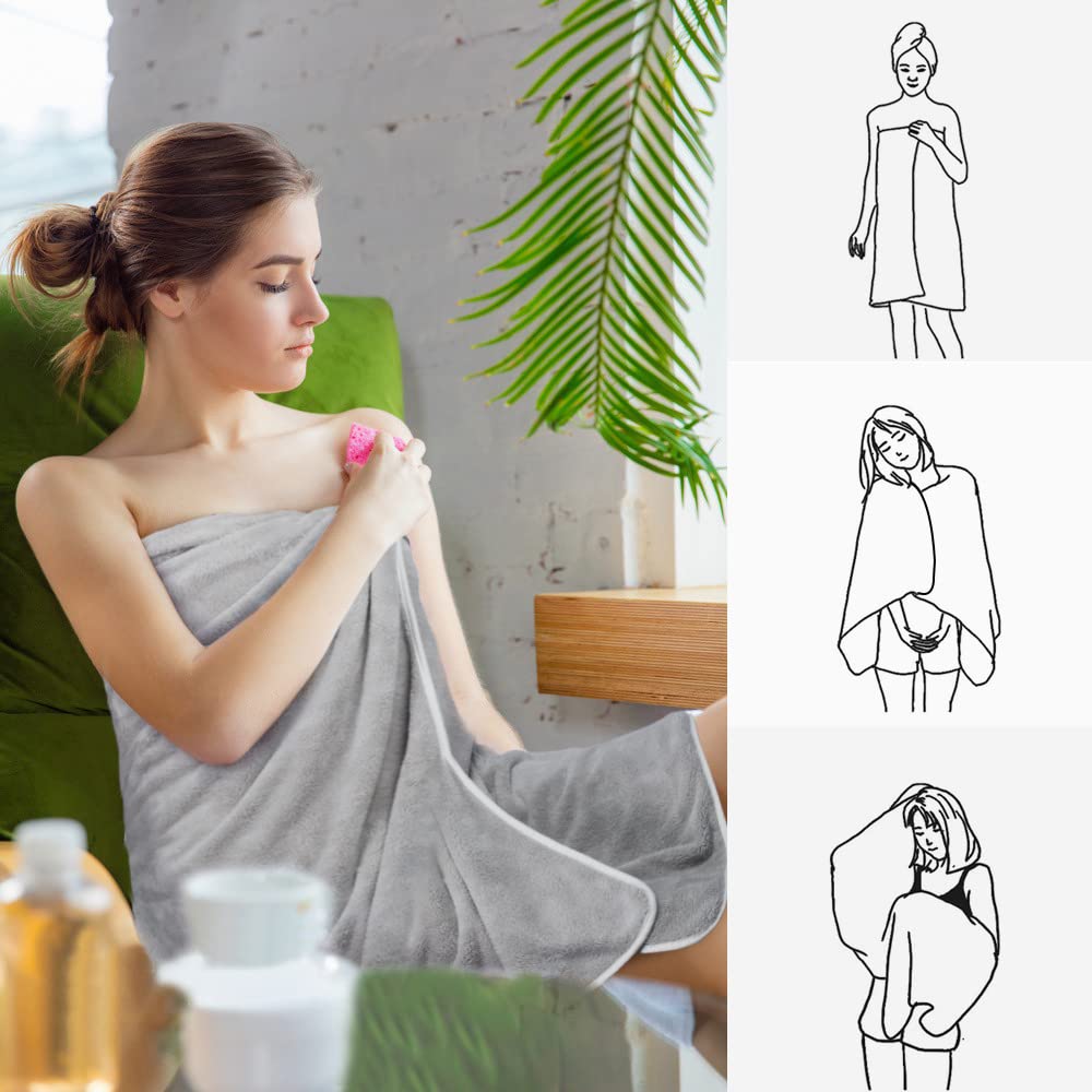 Premium Microfiber Bath Towel Set - 2 Pack Extra Large 30x60 Inch Ultra Soft & Absorbent Quick Dry Shower Towels for Spa, Gym, Pool, Beach - Light Gray Bathroom Towels for Women & Men