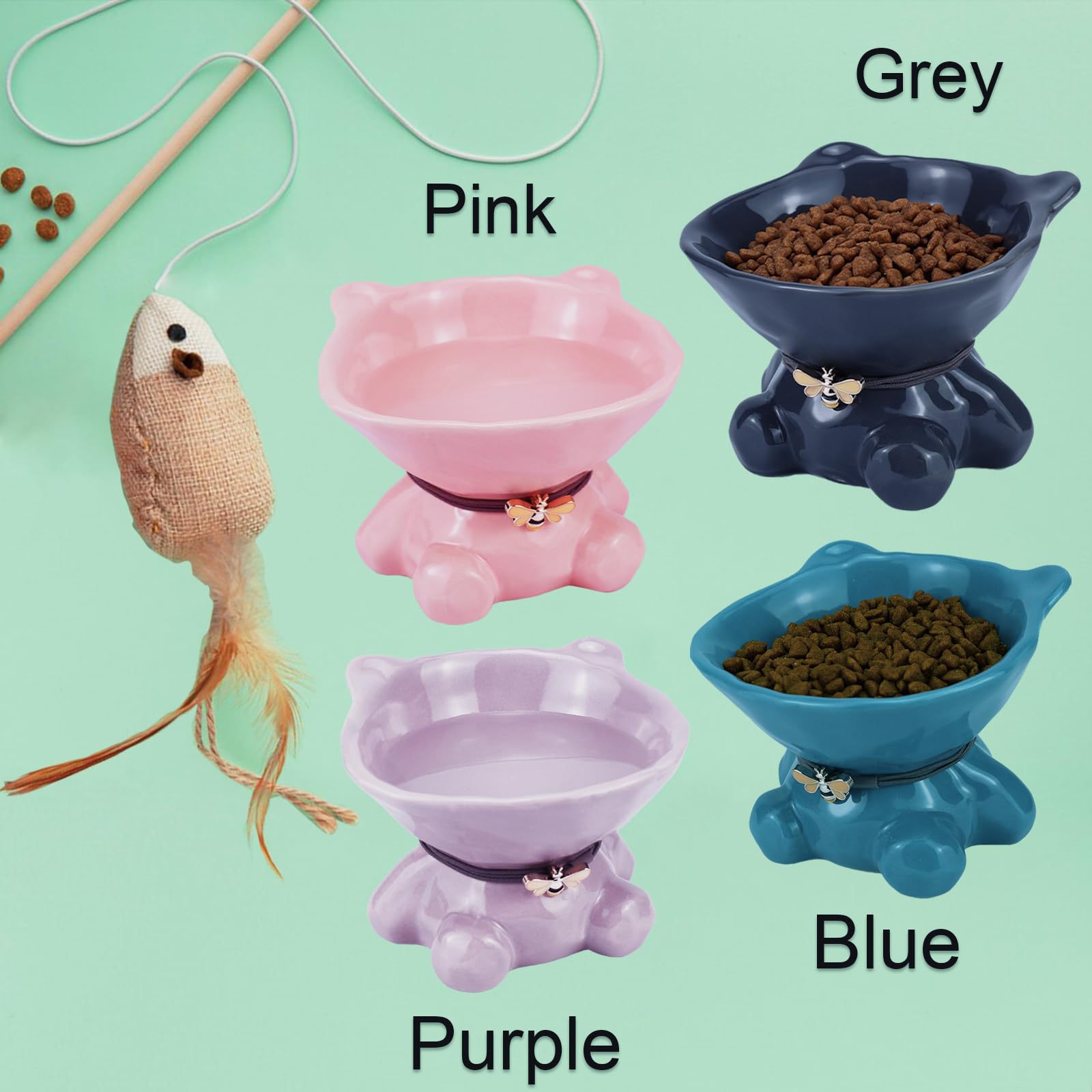 Ceramic Raised Cat Bowls - 5.4 Inch Wide Elevated Cat Food and Water Dishes - Whisker Friendly, Dishwasher & Microwave Safe - Purple Pet Feeding Bowls for Indoor Cats and Small Dogs - Perfect for Stress-Free Mealtime and Stylish Home Decor