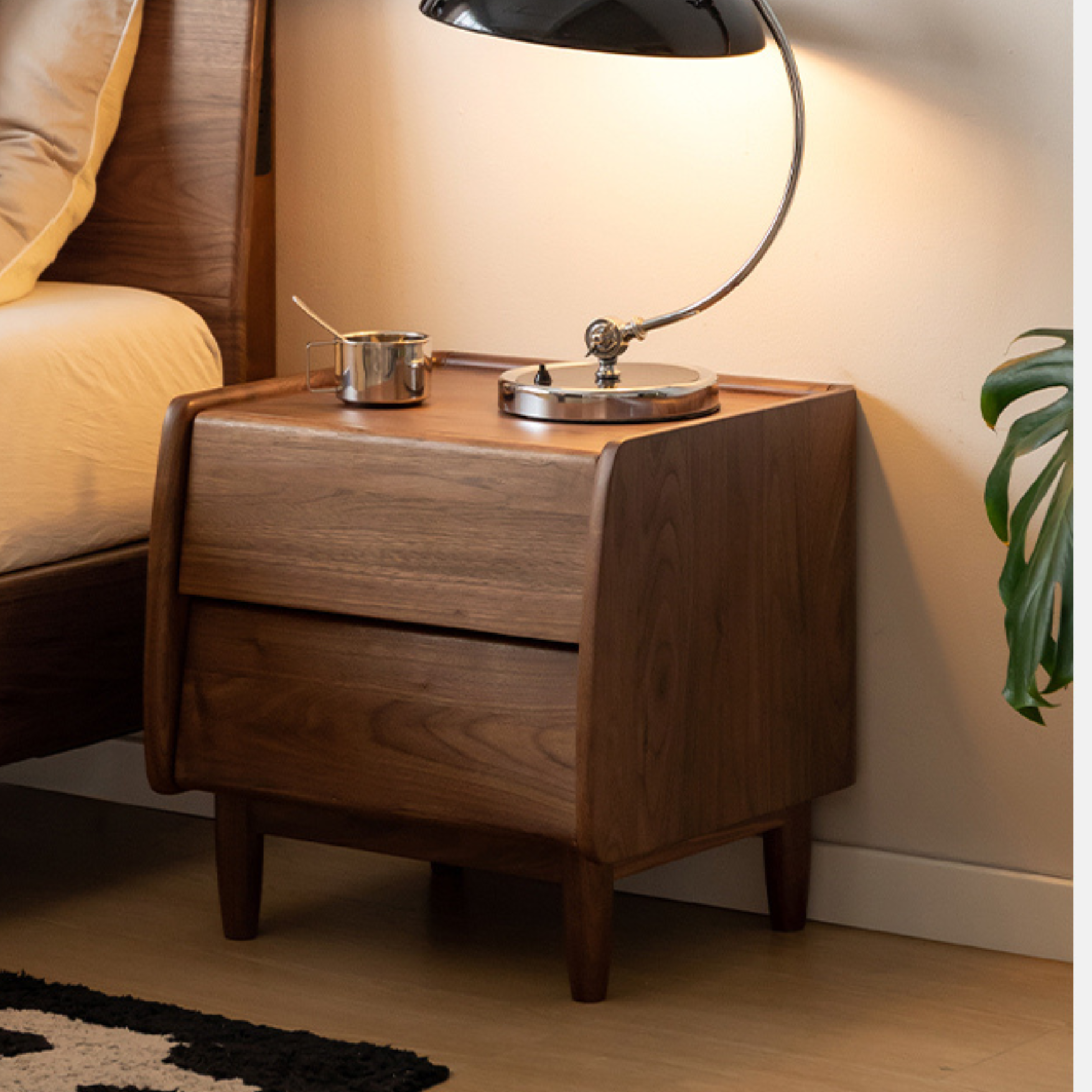 Solid Black Walnut Wood Nightstand - Small Bedside Table with Drawer for Bedroom, Living Room & Office - Natural Wood Furniture for Home Decor
