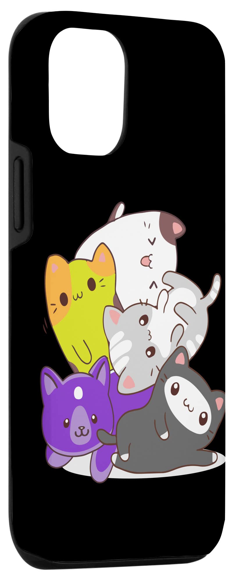 iPhone 12/12 Pro Case - LGBTQ+ Pride Design, Genderfluid & Non-Binary Theme with Cute Cat Pile - Perfect for Pride Month, Everyday Use & Showing Your Unique Identity