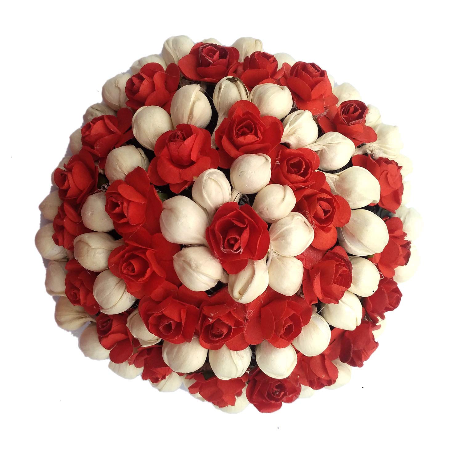 Maahal™ Elegant Maroon Flower Gajra Bun Maker with White Beads - Hair Accessory for Women (Pack of 1) | Perfect for Weddings, Parties & Special Occasions